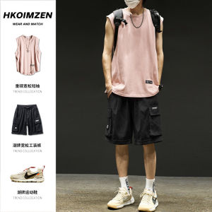 Mens Summer Fitness Sport Tank Top Sleeveless Wide Shoulder Cut out Arm Muscle Building Youth Trendy Vest Set Casual Loose Fit