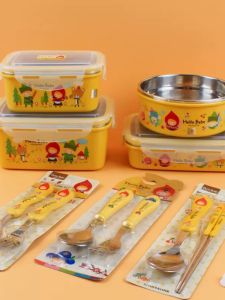 Bộ Bát Đĩa Ăn Nhẹ Cho Trẻ Em Lock&Lock Hàn Quốc Bát Đựng Súp Chống Rơi Dễ Thương Bát Đựng Thức Ăn Nhẹ Hai Tay Cầm Hai Tai