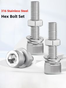 316 Stainless Steel Inner Hexagonal Nut Washer Set Accessories Full Pad Spring Nut Bolt Hardware Tools M2-M12 Fastening Parts