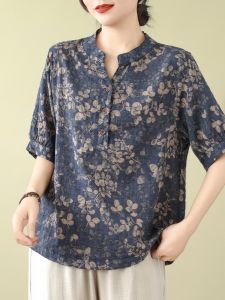 Japanese and Korean Export Tail Brand Label Cutting Cotton and Linen Color Shirt Womens Summer Beautiful Western Style Ramie Top Small Shirt Fashion