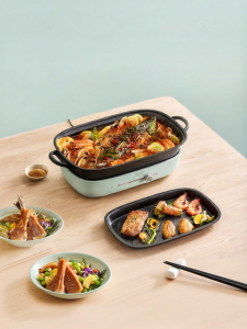 [China Plug Adapter Needed] Bear | Multi-functional Cooking Pot with Grill Pan Hot Pot Grilling Fish Grilling Meat Grilling and Frying