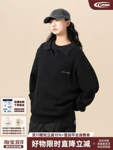 Underbroken Thickened Embroidered Collar V-Neck Simple Knitted Sweater Lazy Style Long Sleeve Youth Casual Fashion Polyester Cotton Blend