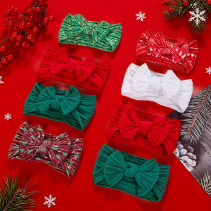 2Pcs Christmas Day Baby Cable Knite Baby Headbands Solid Christmas Tree Red Nylon Ealstic Hair Bands Grirls Headwear Headwraps