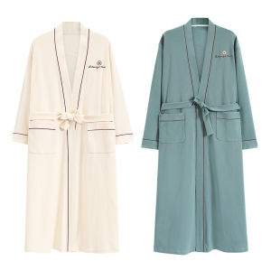 Miiow | Couples Long Sleeve Bath Robe Loose Cotton Pajamas For Men And Women Wedding Morning Gown Spring Autumn Home Clothes