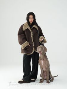 Fashionable Double-Sided Wear Lamb Fur Jacket Womens Winter Thickened Outerwear Suede Material Korean Style Long Sleeve Polo Collar