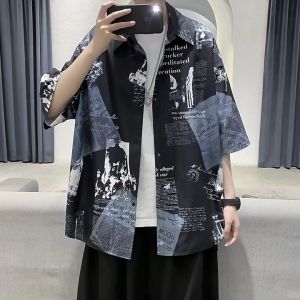 Polo for men loose lapel Casual Shirts five-quarter sleeves summer beach outfit men sunscreen T-shirt breathable jacket