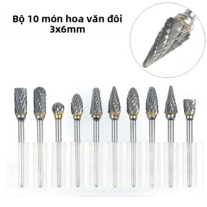 10PC Đôi Hạt Thép Vonfram Xoay Tập Tin Bộ 3*6 Hợp Kim Cứng Đầu Xay Cho Đồ Gỗ Khắc Kim Loại Khắc Đánh Bóng Bộ Dụng Cụ