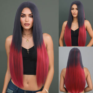 วิกผมสังเคราะห์ ผมปลอมอเมริกันสำหรับผู้หญิง ผมตรงยาวสุด มีชิ้นกลาง ที่คาดผมเต็มตัว นอร์ดิกเนเจอร์