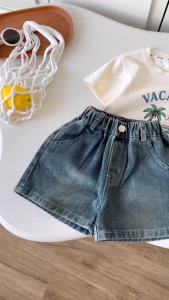 Set bộ bé trai áo tay ngắn họa tiết dừa be đi biển kèm quần short jean 9kg đến 25kg BERNIE H0426B51Đ