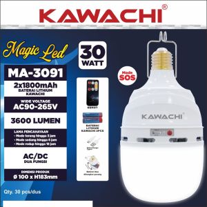 KAWACHI MA-3091 LAMPU EMERGENCY LED MAGIC 30W 2 TINGKAT CAHAYA PUTIH SNI BERGARANSI 1 TAHUN BAGUS BERKUALITAS 2 LEVEL BRIGHTNESS 30 WATT + REMOTE CONTROL Cas Charge Sentuh Super
