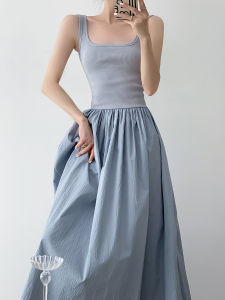 Alisa.Sonya Womens sleeveless round neck patchwork dress slim fit and slimming pleated summer dress