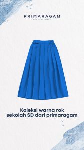 Rok seragam sekolah sd sdit mi panjang biru elektrik rempel lipit atas pinggang karet