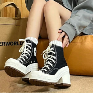 DIANCHA | Water Resistant Platform High Heel Canvas Shoes