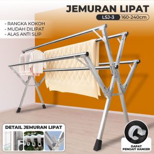 Dreamhome Jemuran Baju Lipat Jemuran 5 Tiang Pakaian Portable Jemuran Hanger Tahan Karat Minimalis