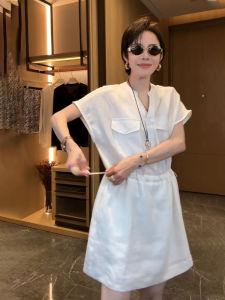 YUFUQING | ชุดเดรสยาวผ้าลินินสีขาวสไตล์ฝรั่งเศสสำหรับผู้หญิง ฤดูร้อน 2025 ชุดทำงานเอวสูงกระชับสัดส่วนยาว