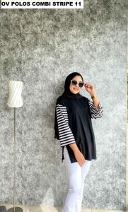 kaos polos mix salur terbaru atasan wanita belah samping