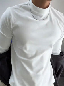 เสื้อยืดคอกลมแขนยาวสีขาว ทรงหลวม สำหรับผู้ชาย ฤดูใบไม้ร่วง/ฤดูหนาว อบอุ่น เสื้อชั้นใน ดีไซน์สไตล์อเมริกัน Cleanfit