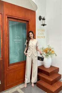 Banary Set💖🌿 ชุดเซทแต่งกระดุมดอกไม้แต่งกระเป๋าลอกพร้อมกางเกงขายาว