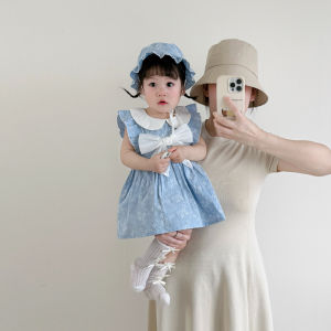 Baby Girls Summer Floral Dress Thin Butterfly Knot Birthday Outfit Cotton Short Skirt Infant Princess Dress Childrens Wear