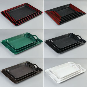 Large Plastic Rectangular Restaurant Tray Anti-Slip Carry-On Dish Plate with Handle Double Ear Commercial Use Diningware