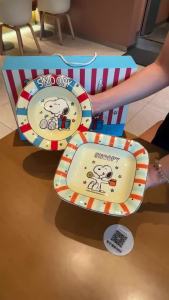 Snoopy | 8 Inch Snoopy Cartoon Kawaii Square Fruit Salad Plates Household Dining Table Snack Plate Cute Ceramics Kitchen Gift Tableware