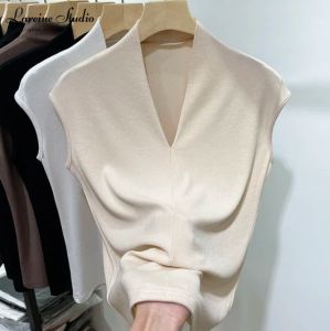 LAREINE Blouse top for Women Casual Fashion V-Neck Sleeveless Perempuan Murah Shirt Korean style