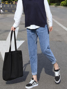 High Waist Slimming Denim Jeans Womens Spring Autumn New Style Harlan Cucumber Pants Cotton Polyester Stretch Fiber