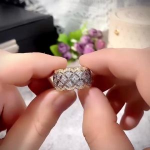 Huitan Luxury Two Tone Cubic Zirconia Rings for Women Hollow Out Wide Rings Wedding Party Newly Design Modern Fashion Jewelry