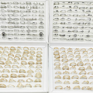 30pcs/Lot Jewelry Factory New Mix Style And Size Finger Rings For Women Silver Gold Color Pearl Snake Flower Ring Party Decorate