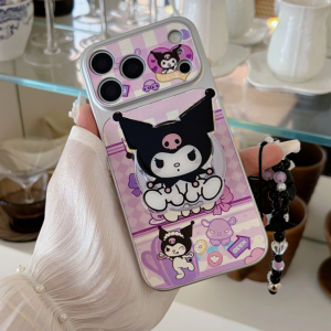 Sanrio | Luxury Kuromi Melody Magnetic Holder Stand Case For iPhone 17 16 15 14 Pro Max Shockproof Cute Phone Cover With Chain