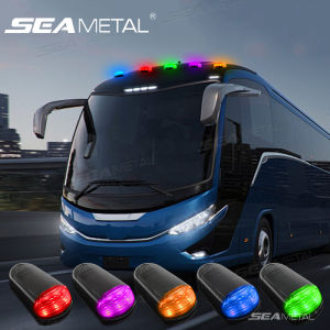 SEAMETAL ไฟกระพริบเตือน LED ขนาดเล็กชาร์จพลังงานแสงอาทิตย์ไฟเตือนกันน้ำสีตำรวจไฟแฟลช ไฟกระพริบโซล่าเซล