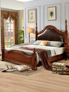 Vintage Solid Wood Leather Bed 1.8m