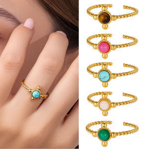 Nhẫn Vàng Mạ Vàng Bằng Thép Không Gỉ Có Thể Điều Chỉnh Đính Đá Tự Nhiên Nhiều Màu Sắc Dành Cho Nữ Trang Sức Cưới Thời Trang