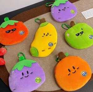 (SG Seller) ★ Cute Fruit Vegetable Coin Pouch Purse with Carabiner ★ Plush Mini Zipper Wallet Bag Women Kids Organiser Cable Key Earbuds Card Holder Christmas Gift Supermarket Market Avocado Banana Blueberry Brinjal Apple Cabbage Orange Potato Tomato