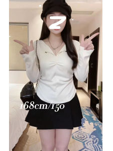 Áo Thun Dài Tay Dày Mịn Màng Phong Cách Hàn Quốc Thu Đông Cho Nữ Áo Sơ Mi Cổ Chữ V Bên Trong Áo Dài Tay Ôm Vừa Vặn