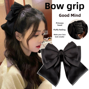 French Style Temperament Black Satin Oversized Bows Ribbon Hairpin Female Back Head Clamp Hairpin Headdress Clip