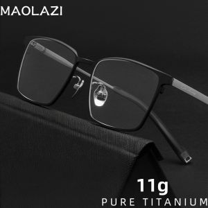 แว่นตาไททาเนียมแท้สำหรับใส่กรอบแว่นสำหรับผู้ชายแว่นตาสวมสบายแนวธุรกิจย้อนยุคแฟชั่น MAOLAZI ใบสั่งเกี่ยวกับสายตา9861TK