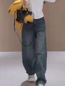 Washed Denim Jeans High Waist Straight Leg Loose Fit Womens Vintage American Style Spring 2025 New Casual Pants