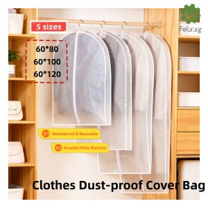 [Singaporean seller  Ready Stock] Clothes Organizer Storage Bag Garment Cover Bag Suit Dress Overcoat Jacket Dustproof Plastic Cover For Cloth Storage Protector Garment Bags CNY Gift Present