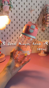MajuSuksess168 Botol Minum Anak Insulated 2 Cara Minum 580ml BPA Free Tali Panjang Karakter Kartun Anak Sekolah