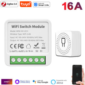 Tuya Mini 16A WiFi Smart Switch 2-Way Module On/Off Breaker Wireless Remote Voice Works With Smart Life Google Home Alexa Alice