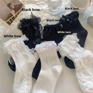 White Lolita Lace Bows Tube Socks Female Cute Lace Princess Fairy JK Socks Ins Summer Thin