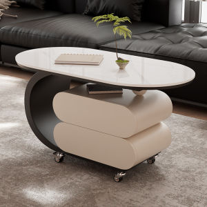 Creamy Simple Style Rock Slab Small Coffee Table for Living Room