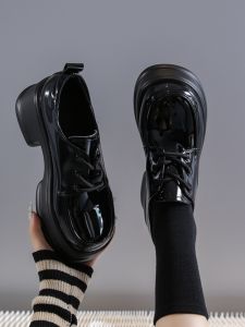 สไตล์อังกฤษ ผู้หญิง รองเท้าโลฟเฟอร์ส้นหนาสิทธิบัตรนิ้วเท้ากลม หนัง รองเท้า ฤดูใบไม้ผลิ ฤดูใบไม้ร่วง ฤดูรองเท้าส้นสูงรองเท้าแฟชั่นสบาย