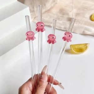 1/2/5PCS Octopus Shaped Reusable Glass Straws Set Transparent Bendable Straws for Cocktails Perfect Gift for Holidays