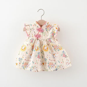 0-4 Years Old Chinese Style Baby Girl Dresses Adorable Rabbit Children Dresses Unique Button Kid Clothes Fashion Toddler Costume