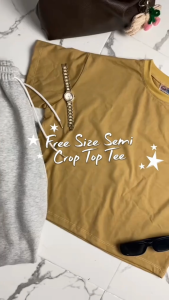 Necessary Free Size Semi Crop Tee -100% Cotton Casual Crewneck for Women - Comfortable Top