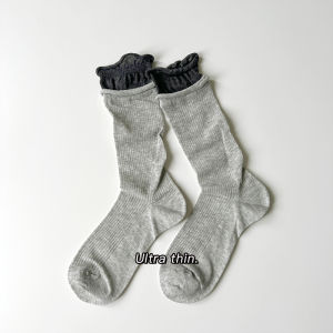 ถุงเท้าผู้หญิงเอวกลางบาง ไม่มีกระดูก ขอบถุงเท้า ถุงเท้าผ้าฝ้ายผสมระบายอากาศได้ดี ฤดูใบไม้ผลิและฤดูร้อน สไตล์ INS แฟชั่น