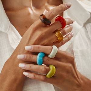 IngeSight.Z 6 Styles Vintage Colorful Arc Resin Acrylic Irregular Finger Rings Women Trendy Geometric Chic Knuckle Ring Jewelry