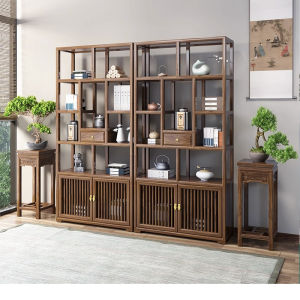 Solid Wood New Chinese Style Antique Shelf South Elm Tea Book Shelf Living Room Antique Duobao Pavilion Living Room Decoration Cabinet